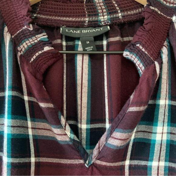 LANE BRYANT Split Neck Plaid 3/4 Sleeve Tunic Top Burgundy Size 18 - Picture 4 of 9